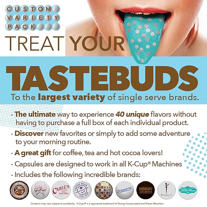 Coffee Pods Variety Pack Sampler from Top Brands, Assorted Single Serve for Keurig K Cups Coffee Makers, 40 Unique Cups