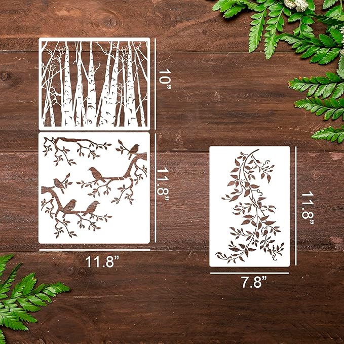 Tree Stencils for Painting on Wood Leaf Vine Stencil Large Bird Branch Stencils for Crafts Reusable for Wall Furniture Canvas Decor
