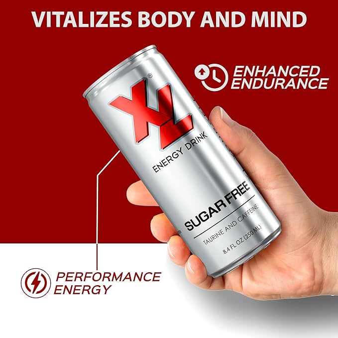 XL Energy Drinks Sugar Free 24 Pack - Sugar Free Energy Drinks with 80mg Caffeine plus Taurine & B Vitamins - Improve Performance with Zero Sugar Energy Drinks, XL Suagr Free Low Calories Drinks & Beverages