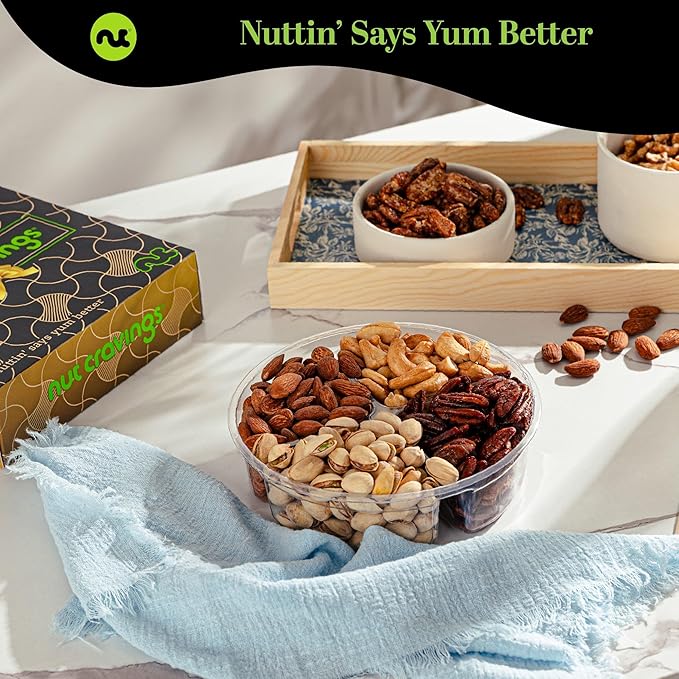 NUT CRAVINGS - Thanksgiving Mixed Nuts Gift Basket in Black Gold Box (4 Assortments) Holiday Xmas Christmas Food Arrangement, Healthy Snack Care Package, Food Assortments