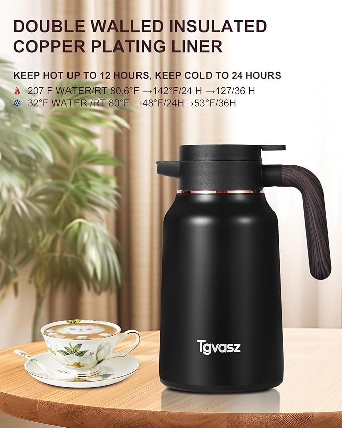 51 Oz Carafes for Hot Liquid, Stainless Steel Insulated Vacuum Thermal Coffee Carafes For Keeping Hot, 1.5 Liter Coffee Dispenser（Black)