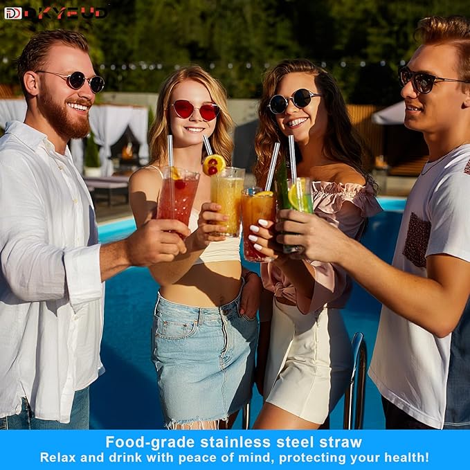 Newly Upgraded Extra Long 12In Metal Straws Reusable Set 12 PCS,BPA Free, Eco-Friendly Stainless Steel Straws Fit 40 oz Tumbler,for Hot/Cold Drinks