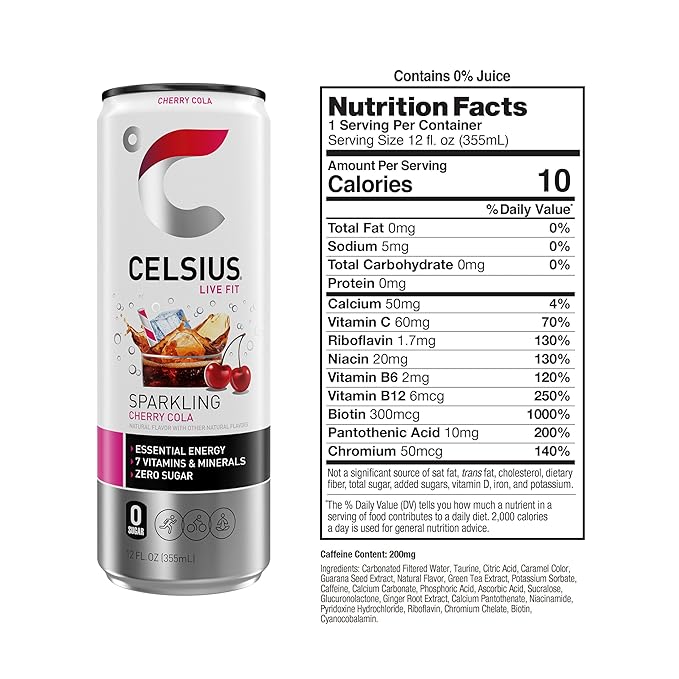 CELSIUS Sparkling Cherry Cola, Sugar Free Energy Drink, 12 Fl Oz (Pack of 12)