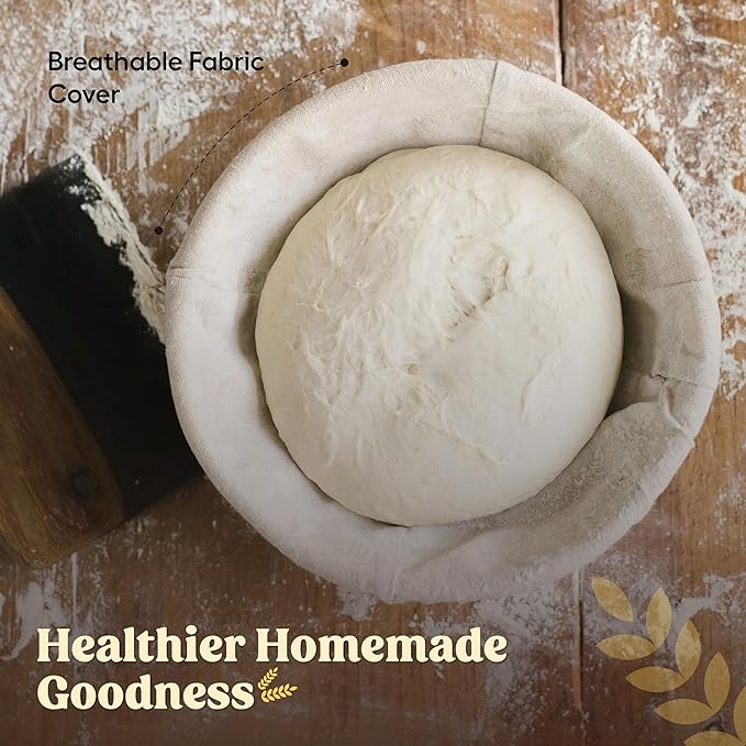 Sourdough Bread Proofing Basket Set – 9 inch Round Oval Banneton Baskets with Bread Lame, Dough Whisk, Scraper & Liners – Bread Making Kit & Sourdough Starter Supplies