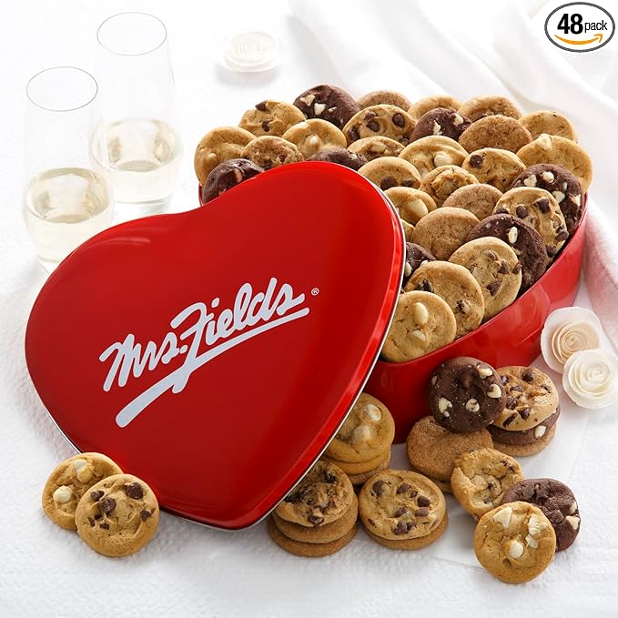 Mrs. Fields 48 Nibblers Bite-Sized Cookies Signature Heart Tin - Assorted with 48 Nibblers Cookies in our 5 Classic Cookie Flavors