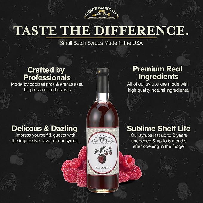 Liquid Alchemist Raspberry Syrup for Drinks - Real Ingredients Make our Raspberry Puree for Drinks the Perfect Drink Mixer - Our Cocktail Syrup is Non-GMO & Vegan (25 oz)
