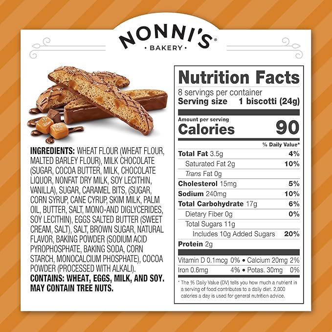 Nonni's Salted Caramel Biscotti Italian Cookies - 6 Boxes - Biscotti Individually Wrapped Cookies - Italian Biscotti Cookies w/Rich Milk Chocolate & Sea Salt - Kosher - 6.72 oz