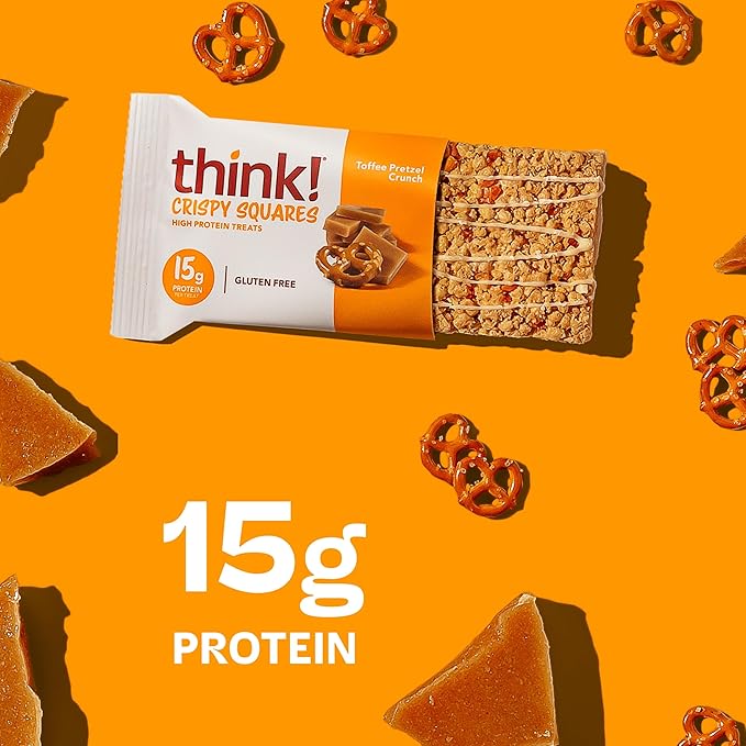 Think! High Protein Crispy Squares Toffee Pretzel Crunch Treat (10 Pack)
