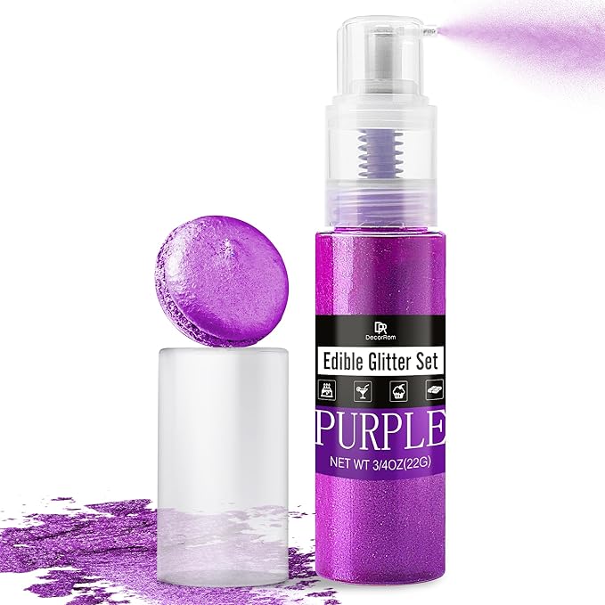 Edible Glitter Spray - 3/4oz Luster Dust Edible Food Grade Glitter Shimmer Dust Powder for Cocktails, Drinks, Cake Decorating - Metallic Food Coloring Powder for Wine, Candy, Cookie, Icing (Purple)