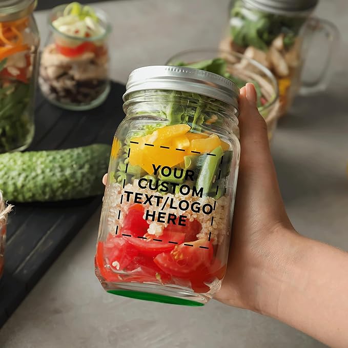 DISCOUNT PROMOS 10 Decorating Mason Jars Set, 12 oz. - Customizable Text, Logo - Canning, Aluminum Lid - Green