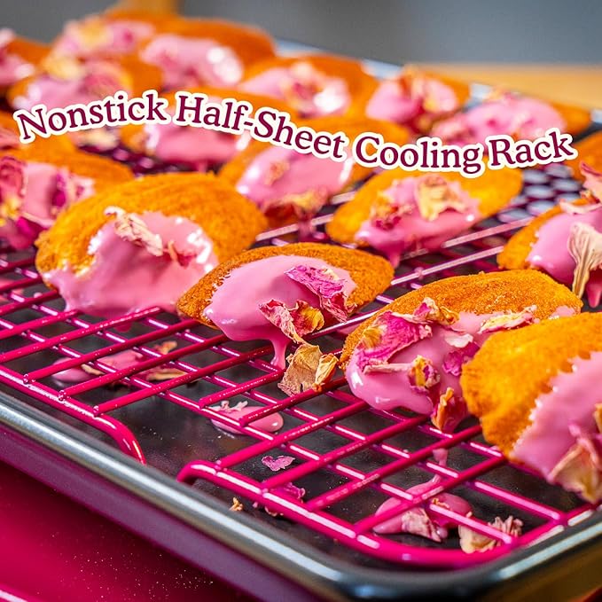 Great Jones Big Chill Wire Cooling Rack (Raspberry) – 16.25" × 11.25" Heavy-Weight Aluminized Steel,Nonstick Baking Rack – Oven Safe 450 °F, Bacon & Cookie Cooling Rack – Fits Half Sheet Pans
