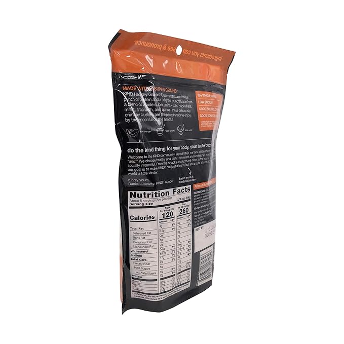 KIND Healthy Grains Granola, Peanut Butter Clusters, Healthy Snacks, Gluten Free, 100% Whole Grains, 10g Protein, 11oz, 1 Count (Pack of 2)