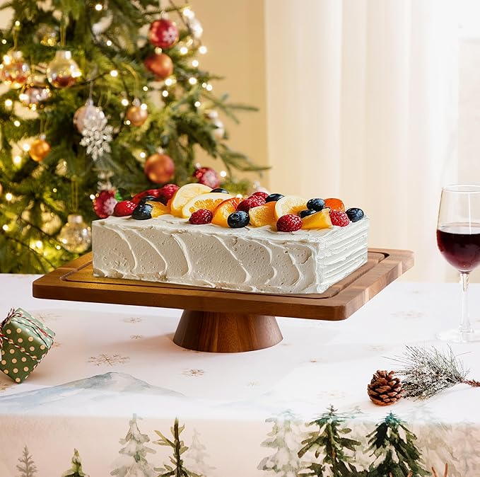 HBlife Cake Stand with Lid (16.5"), Multifunctional Cake Stand with Acrylic Dome Rectangular Acacia Wood 2-in-1 Cake Plate Display Stand with Cover for Baking Gifts, Birthday Kitchen Parties, Weddings