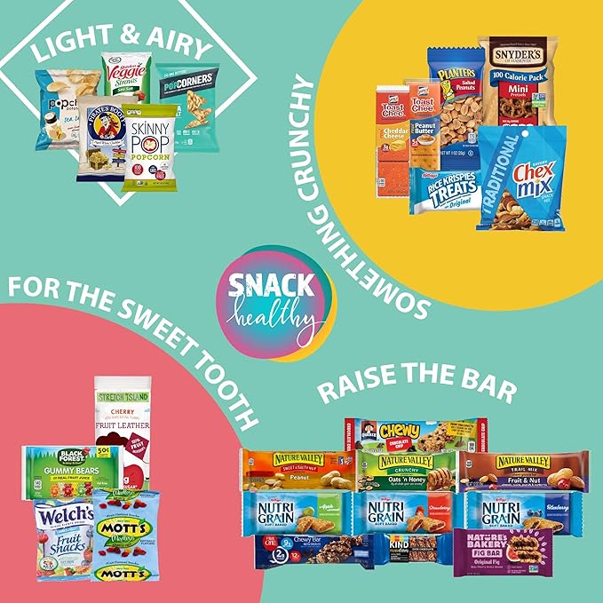 Gift A Snack - Thanksgiving, Holiday, Christmas Stocking Stuffer Healthy Snack Box Care Package + Greeting Card (50 Count) Birthday Treats Gift Basket, Nutritious Granola Breakfast Bars