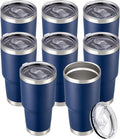 30 oz Tumbler with Lid Stainless Steel Tumblers Bulk Vacuum Insulated Cup Reusable Powder Coated Travel Mug Double Wall Leak Proof Cups Keep Cold Drinks for 12 Hours Navy, Set of 8