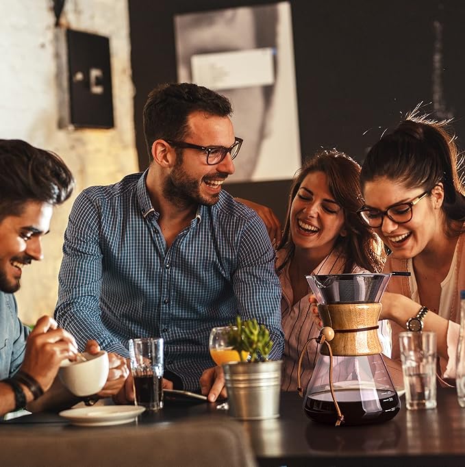 AGOGO Pour Over Coffee Maker Glass - 6/8/10 Cup Barista Kit with 304 Stainless Filter for Home, Office, Camping, Cafes - Easy Clean Coffee Dripper Set (Rag&Brush Included) (8 Cup/28 oz-Slim Shape)