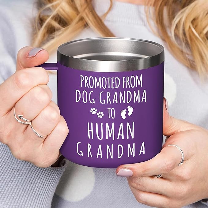 Gossby 14oz Grandma Cup Tumbler - Promoted from Dog Grandma - Mother Day, Christmas, Birthday Gift for New Grandmother - Grandmother Baby Announcement Gift
