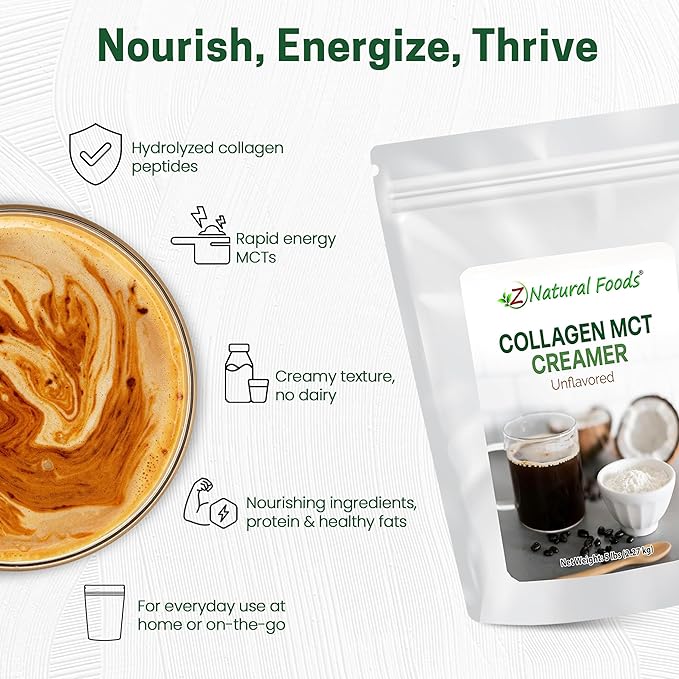 Z Natural Foods Collagen MCT Oil Creamer - Pure MCT Creamer Powder with Collagen Peptides - Collagen Creamer for Coffee, Tea & Culinary Use - Healthy Creamer, Keto & Paleo Friendly, Unflavored, 5 lb