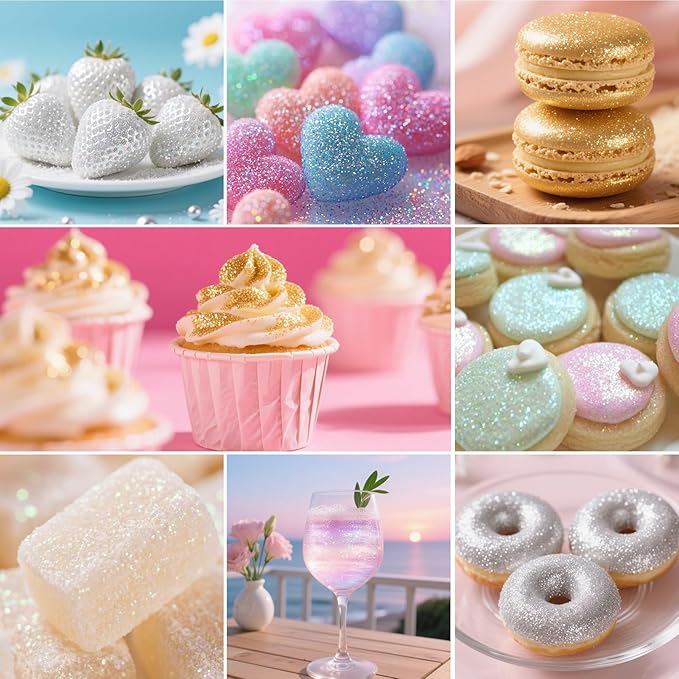 Edible Glitter Spray,Gold & Silver 2 Colors Food Grade Edible Glitter Set for Drink Cake Beverages,Cupcakes,Cake Pops and Cookies Decorating