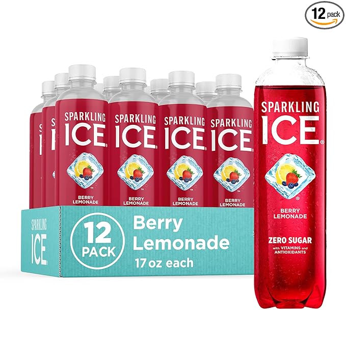 Sparkling Ice, Berry Lemonade Sparkling Water, Zero Sugar Flavored Water, with Vitamins and Antioxidants, Low Calorie Beverage, 17 fl oz Bottles (Pack of 12)