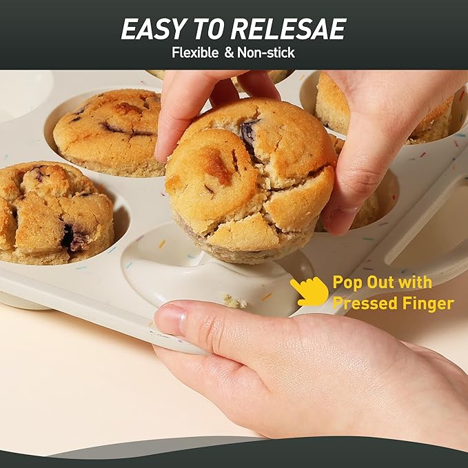 2 Packs 12 Cups Silicone Muffin Pan for Baking with Metal Reinforced Frame Regular Size Cupcake Pan Tray Chocolate Egg Pizza Bites Oven Top Cookie Molds Muffin Tin Tart Pans Sheet Set Bakeware Liner