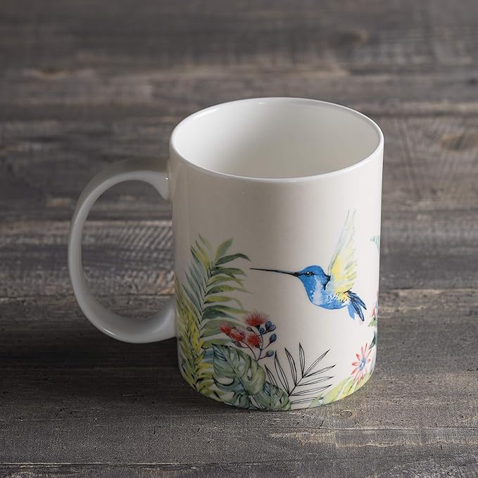 Maison d' Hermine Coffee Mug with Handles Fine Bone China Mugs Pack of One Tea Cups for Hot Beverages Cappuccino Latte Home Restaurant Office Perfect for Gift (Tropiques - Hummingbird, 15 Ounce)