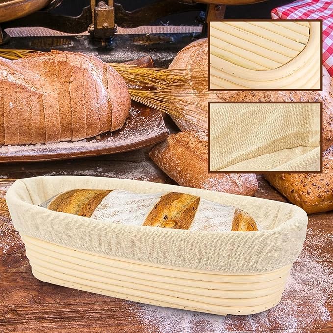 2PACK 12 inch Oval Bread Proofing Basket Banneton Bread Dough Proofing Rising Rattan Basket & Liner for Baking Bread Making