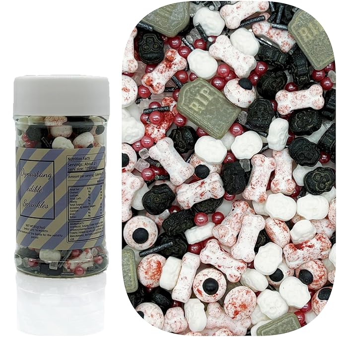 Dynastang Gravestones & Skulls & Bones Sprinkles Halloween Edible Eyes Cake Decoration Cupcake Toppers Cookie Decorating Perfect for Cakes, Cupcakes, Desserts Toppings 3OZ