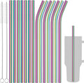 Tomorotec 11 Inch Stainless Steel Reusable Drinking Straws 14PCS & 2 Cleaning Brushes Set with Curved & Straight Designs, Compatible with 30oz Stanley Tumblers, Dishwasher Safe, BPA-Free (Metallic)