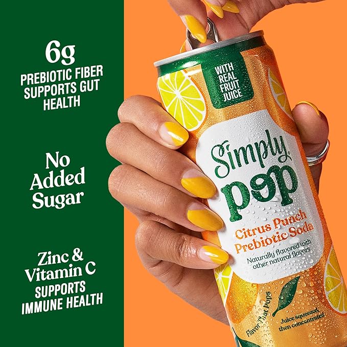 Simply POP Prebiotic Soda Citrus Punch Cans, 12 fl oz, 12 Pack