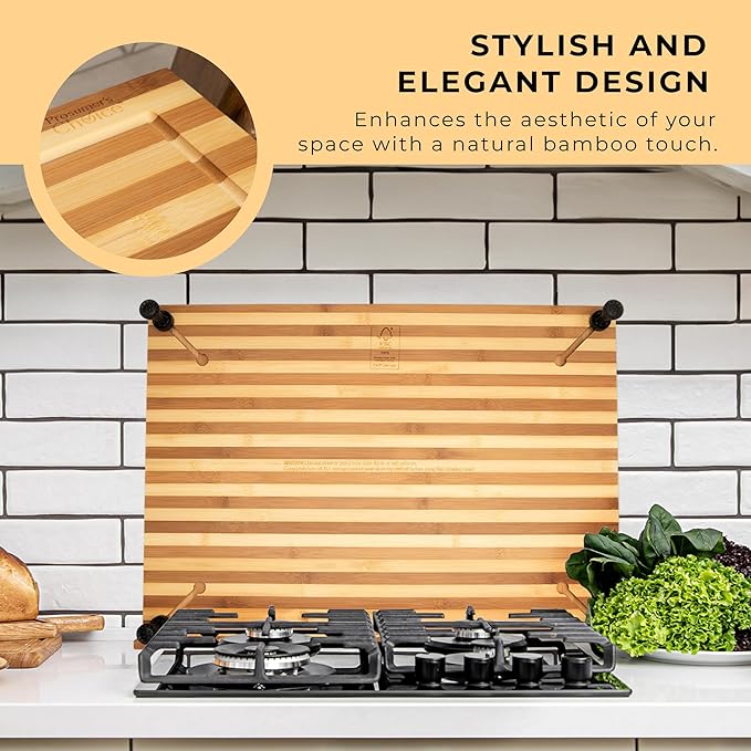 Prosumer's Choice Stovetop Cover Bamboo Cutting Board | Premium, Sustainable, Expands Kitchen Space, Easy to Clean - with Adjustable Legs and Juice Grooves - Large - 29.5"L x 3.5"W x 21"H
