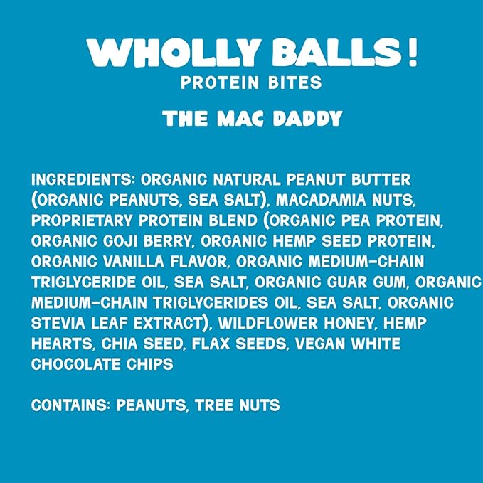 Wholly Balls Protein Bites – Healthy Plant-Based Snack | High Protein, Low Sugar, Gluten-Free Energy Balls (Pack of 3, Mac Daddy)