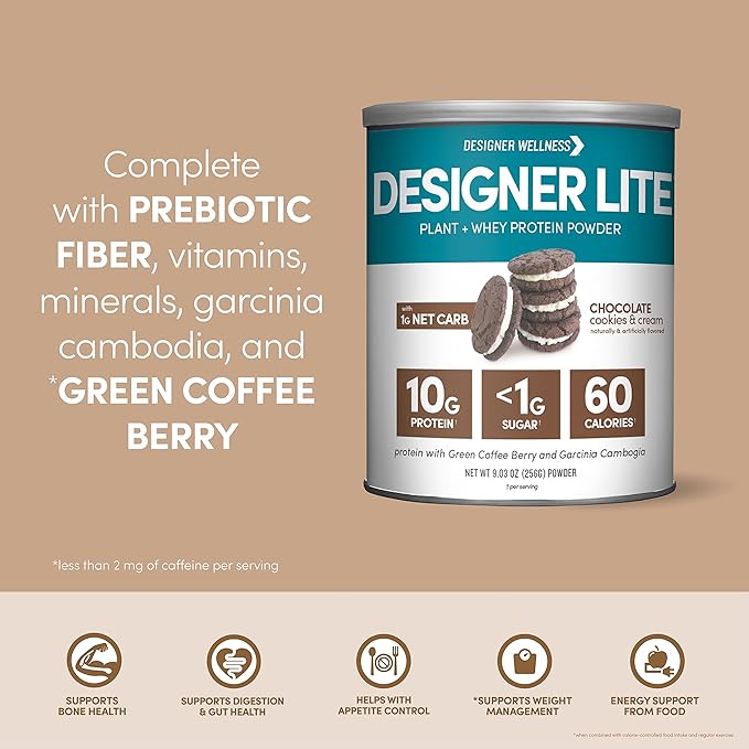 Designer Wellness, Designer Lite, Low Calorie Natural Protein, Prebiotic Fiber, Key Vitamins & Minerals, Vanilla Cupcake and Chocolate Cookies & Cream Bundle