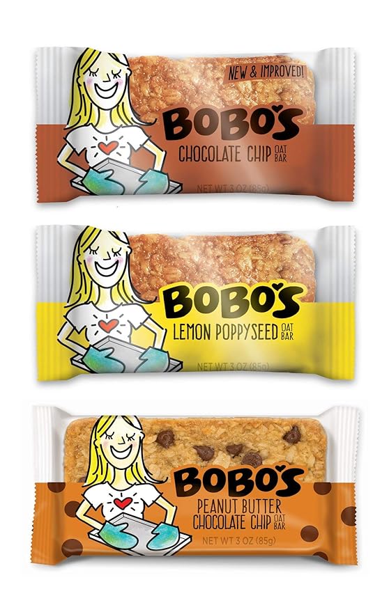 Bobo's Oat Bars, Variety Sampler Flavors, 3 oz Bar, 3 Chocolate Chip, 3 Lemon Poppyseed, 3 Peanut Butter Chocolate Chip, Gluten Free Whole Grain Snack and Breakfast Bar, 9 Pack