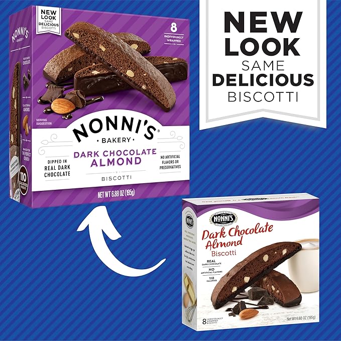 Nonni's Dark Chocolate Almond Biscotti Italian Cookies - 2 Boxes Dark Chocolate Cookies - Biscotti Individually Wrapped Cookies - Italian Biscotti Cookies w/Bittersweet Chocolate & Almonds - 6.88 oz