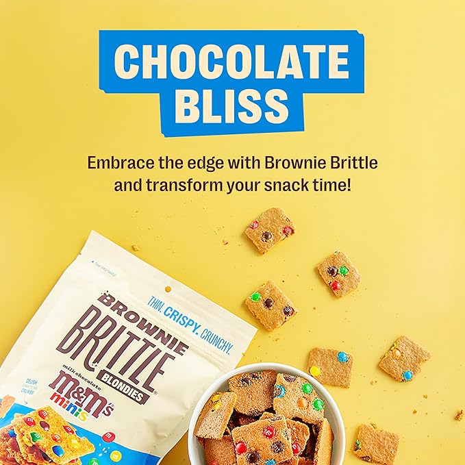 Brownie Brittle – M&M’S Minis Blondie Thin and Crispy Sweet Snacks (Pack of 6, 4 oz), Rich Gourmet Brownie Bites Dessert