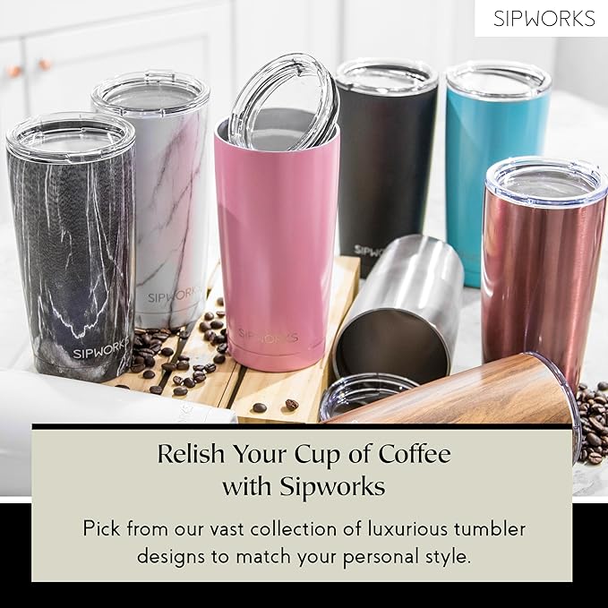 Stainless Steel Coffee Tumblers with Lids - 20z Double Walled Vacuum Insulated for Hot & Cold Drinks - Spill Resistant Travel Tumbler - Rose Gold
