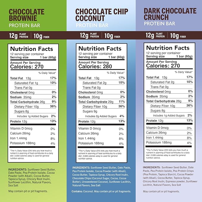 Amrita Nut Free 6 Flavor Variety Pack Vegan Protein Bars (12 CT) | 11g to 12g Plant-Based Protein Bar | Peanut Free, Gluten Free, and Dairy Free | Low Sugar, High Fiber, Healthy School-Safe Snacks