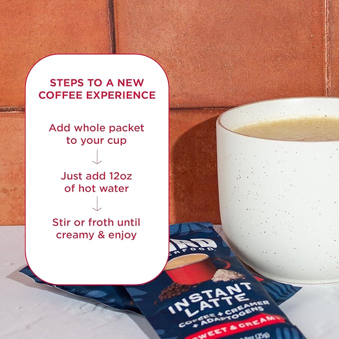 Laird Superfood Instant Latte Sweet & Creamy, Non-Dairy, Superfood Creamer, Gluten Free, Non-GMO, Vegan, 15pk Sachets