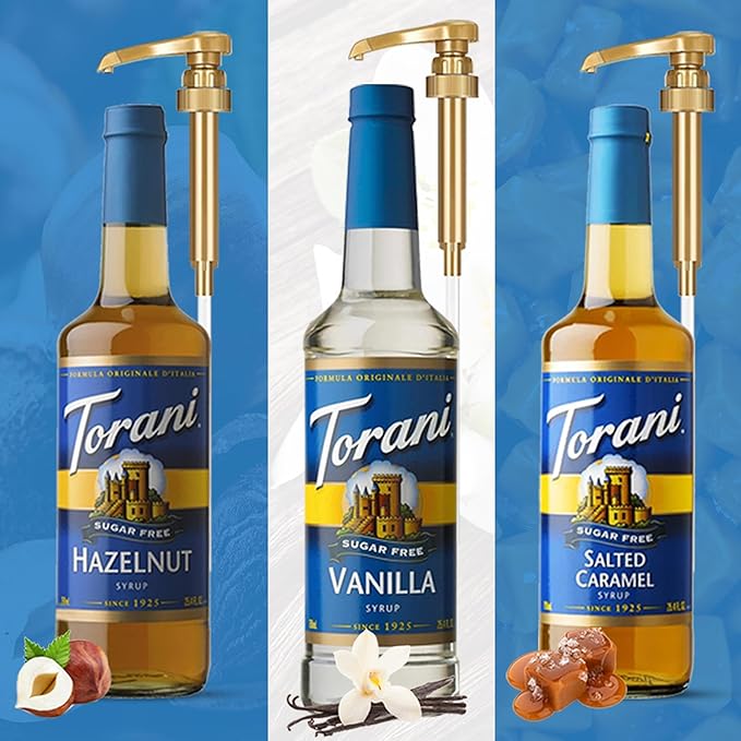 Coffee and Tea Syrup Variety Pack - Sugar Free Vanilla, Salted Caramel & Hazelnut Syrups for Coffee with 3 Jimoco Syrup Pump Dispenser Compatible with 25.4 Ounces