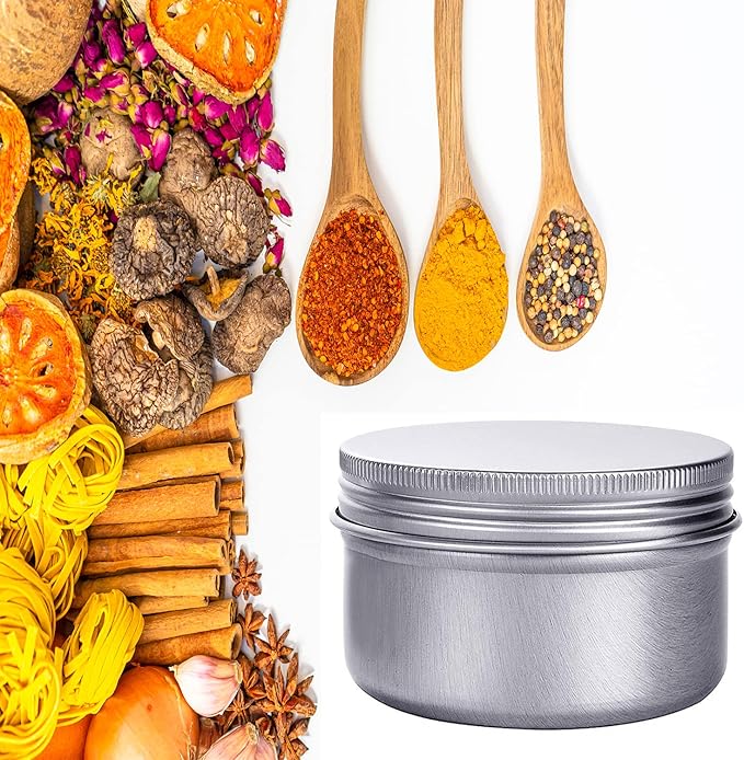 6 Ounce Aluminum Cans 180 mL Screw Lid Metal Storage Tins Containers for Storing Spices, Candies, Lip Balm, Candles, 12 Pcs.