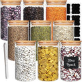 Glass Food Storage Containers Jars with Airtight Bamboo Lid 20 oz 9 pcs, 590 ml Pantry Organization Jar, Glass Terrarium with Lid, Spice, Flour and Sugar Container, Canister Set for Kitchen Counter