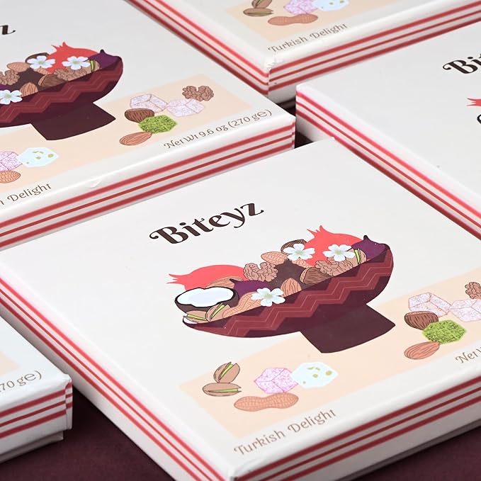 Biteyz Nutty Turkish Delight, Vegan Candy Gift Box - Assorted Gourmet Treats with Pistachios, Walnuts, Hazelnuts, Almonds, Peanuts, and Coconut, 36 Pieces of Luxury Handmade Snacks