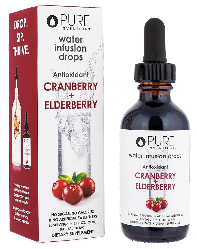 Pure Inventions - Cranberry & Elderberry Water Infusion Drops - Antioxidants & Electrolytes - Health & Wellness Drink -Immunity Support -Sugar Free, Zero Calorie, No Artificial Sweeteners -60 Servings