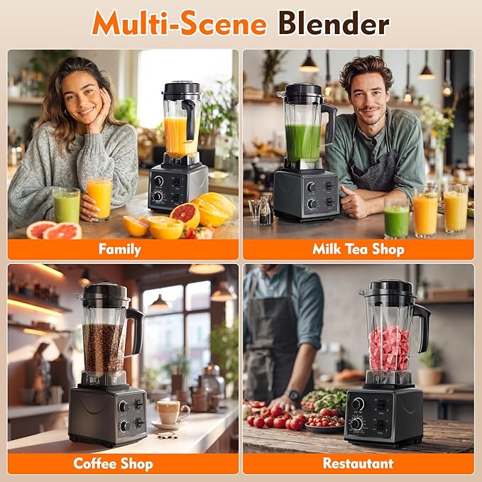 3-in-1 Blender and Food Processor Combo for Smoothies Shakers, 1500W(32000 RPM) Professional Blenders for Kitchen, Adjustable Speed, 68oz BPA-Free Plastic Jar, 30s Self-Cleaning (68 oz)