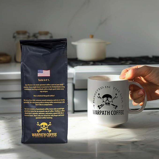 Warpath Coffee Light Roast Ground Coffee, Holiday Blend, High Caffeine, Extra Strong Roasted 100% Arabica Ground Holiday Blend Coffee, Rich Aroma, Full-Bodied Intense Cup, Created by Navy SEALs, 12oz