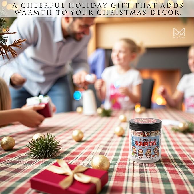 Positive Santa Jar – 60 Funny Emotional Support Santa Jar- Christmas Gifts for Teens, Women, Men, Coworkers, Teachers, Sisters, Friends – Christmas Stocking Stuffer for Teen Girls, Boys