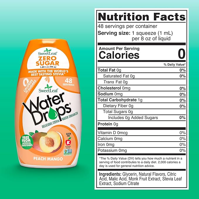 SweetLeaf Water Drops - Peach Mango Water Enhancer, Sugar Free Sweet Leaf Stevia Water Flavoring Drops, 1.62 Oz Ea (Pack of 3)