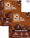 IQBAR Brain and Body Plant Protein Bars - Chocolate Sea Salt - 24-Count - Keto, Vegan, Low Carb, High Fiber, Gluten Free, Dairy Free, Low Sugar Snack with Nutrients for Focus, Energy, Meal Replacement