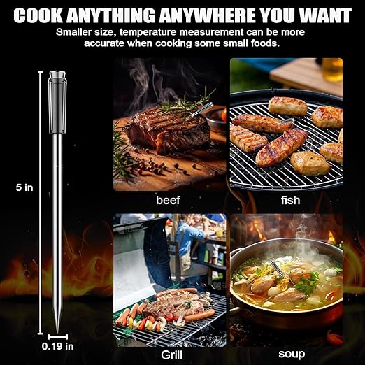 Smart Wireless Meat Thermometer, [2025 New ]，2 Upgraded Ultra-Thin Probe，No App＆Large HD Touch Screen，800FT Range，1000°F Heat Safe,IP67 Waterproof,Perfect for Kitchen, BBQ, Grill, Oven, Smoker